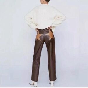 Nasty Gal Y2K Star Faux Leather Pants Western Indie Sleaze 6 Chocolate Brown